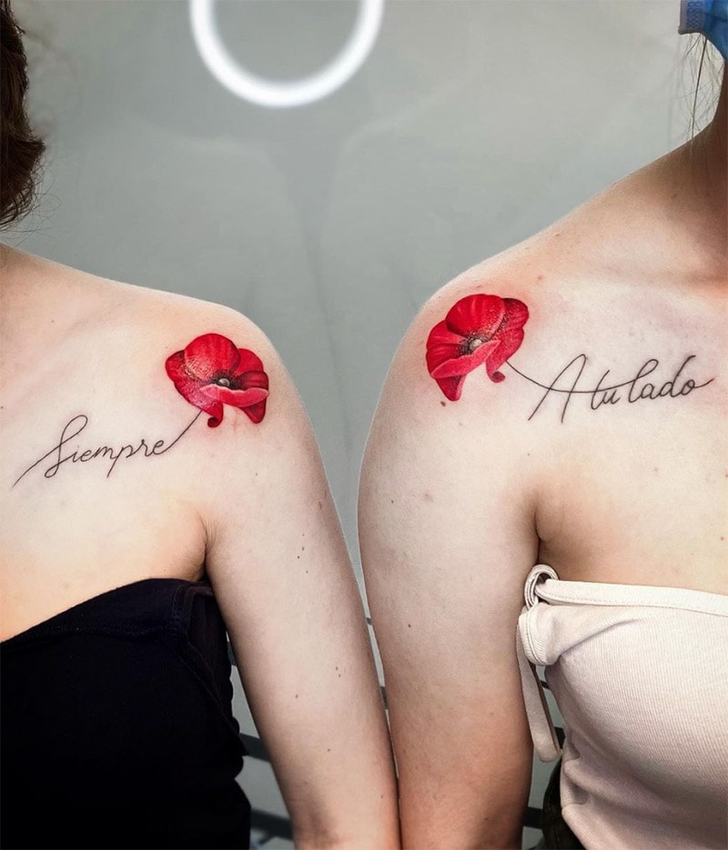 Matching flowers tattoo for best friends