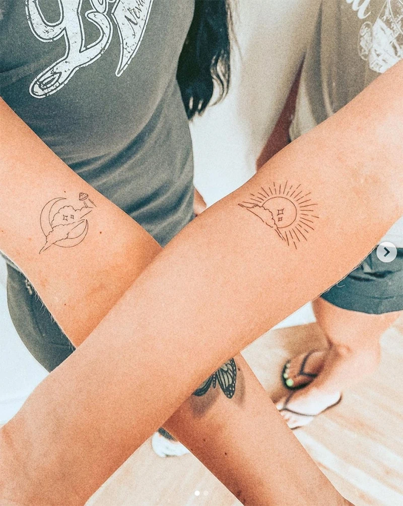 Sun Moon Matching Temporary TattooLive By The Love Friendship Couples Best  Friend Sister Sibling  1 13 4ever