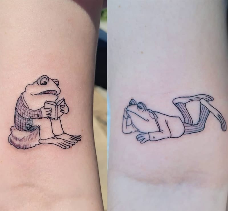 Me and my wifes matching frog tattoos Done by DJ at 8 Sins Tattoo  Columbia SC  rtattoos